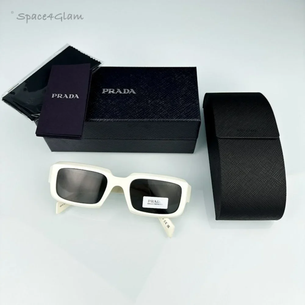 Prada PR27ZS 17K08Z Sunglasses Talc White Dark Grey Unisex Rectangle PR 27ZS